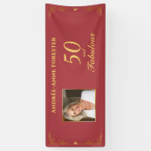 Modernes Red Gold 50 fabelhaftes Birthday Foto Banner (Vertikal)