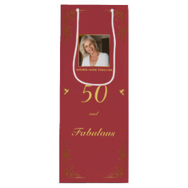 Modernes Red Gold 50 fabelhaftes Birthday Foto Geschenktüte Für Weinflaschen