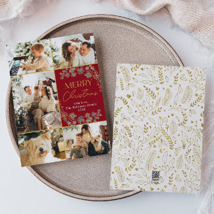 Modernes Red Gold Foto Frohe Weihnachtskarte Feiertagskarte