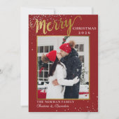 Modernes Red Gold Script Frohe Weihnachten Foto (Vorderseite)