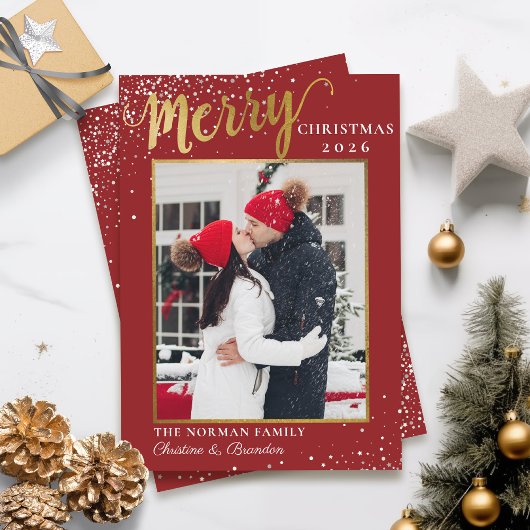 Modernes Red Gold Script Frohe Weihnachten Foto