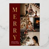 Modernes Red Gold Script Frohe Weihnachten Foto Folien Feiertagskarte (Vorderseite)