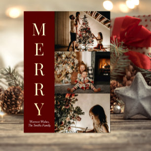 Modernes Red Gold Script Frohe Weihnachten Foto Folien Feiertagskarte