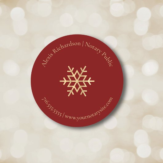Modernes Red Gold Snowflake Notar Marketing Runder Aufkleber