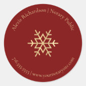 Modernes Red Gold Snowflake Notar Marketing Runder Aufkleber (Vorderseite)
