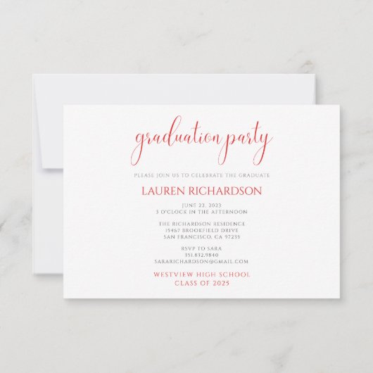 Modernes Red Graduation Party Foto Einladung (Rückseite)