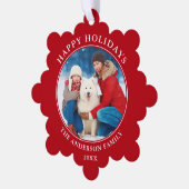 Modernes Red Happy Holidays Foto Ornament Karte (Linke Ecke)