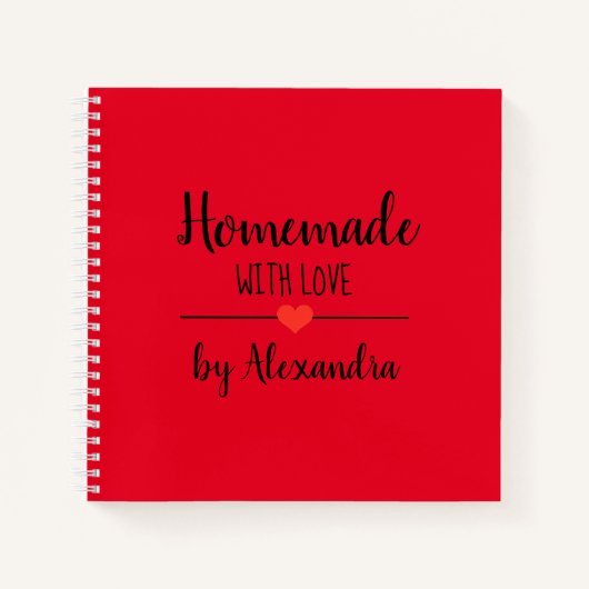 Modernes Red Homemade mit Liebe-Rezept-Notebook Notizblock (Vorderseite)