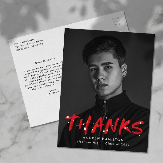 Modernes Red Paint Spritzer Foto Vielen Dank Postkarte