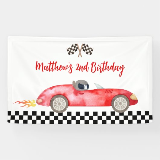 Modernes Red Race Car Birthday Banner (Horizontal)
