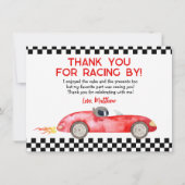 Modernes Red Race Car Birthday Dankeskarte (Vorderseite)