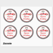 Modernes Red Race Car Birthday Runder Aufkleber (Blatt)