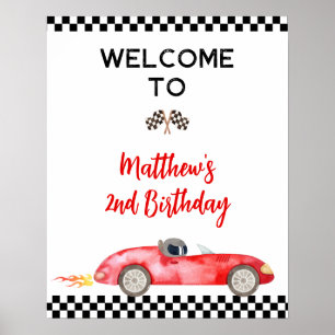 Modernes Red Race Car Geburtstag Begrüßungszeichen Poster