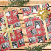 Modernes Red Rustic Snowflake Muster 3 Foto Geschenkpapier