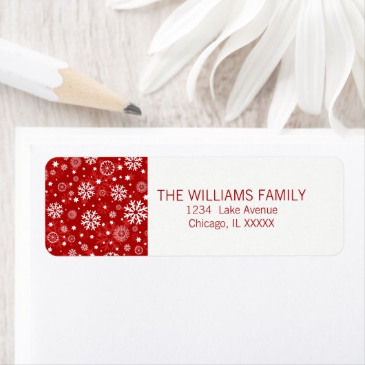 Modernes Red Snowflake Holiday Return Label (Insitu)