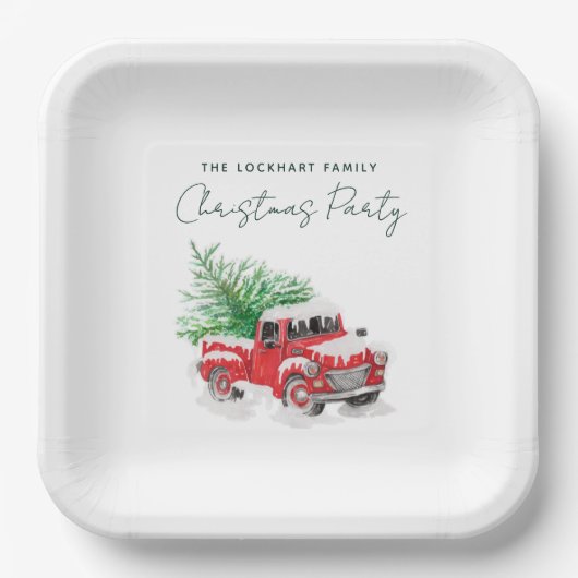 Modernes Red Truck Weihnachts-Party Pappteller (Vorderseite)
