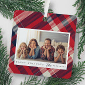 Modernes Red White Blue Kariert Weihnachtsfamilien Ornament Aus Metall