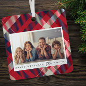 Modernes Red White Blue Kariert Weihnachtsfamilien Ornament Aus Metall