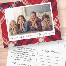 Modernes Red White Blue Kariert Weihnachtsfamilien