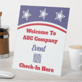 Modernes Red White Blue QR Code Business Sockelschild (In Situ)