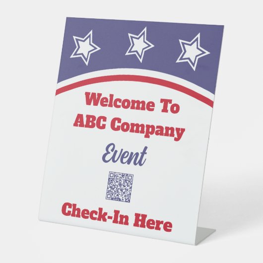 Modernes Red White Blue QR Code Business Sockelschild (Vorderseite)