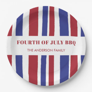 Modernes Red White Stripes 4. Juli GRILLEN Party Pappteller
