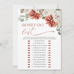Modernes Red Winter Honey Do List Brautparty Game Einladung