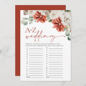 Modernes Red Winter Wedding A-Z Brautparty Game Einladung (Vorne/Hinten)