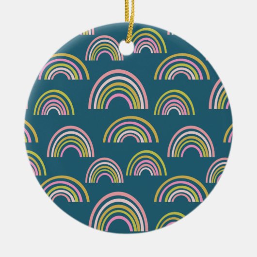 Modernes Regenbogendesign im Blue Holiday-Design Keramik Ornament (Vorne)