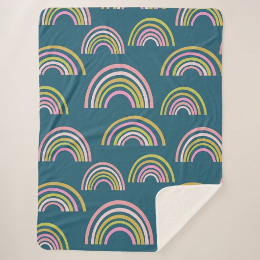 Modernes Regenbogenmuster in Blau Sherpadecke (Vorderseite)