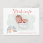 Modernes Regenbogenrosa mädchenhaft zur Geburt von Ankündigungspostkarte (Vorderseite)