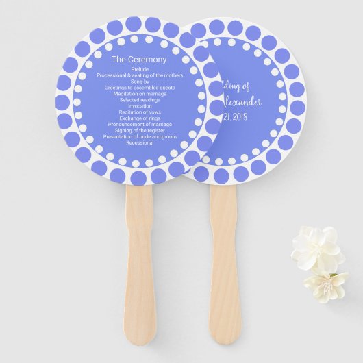 Modernes Regency Blue Dots Wedding Program Fan Fächer (Vorne und Hinten)