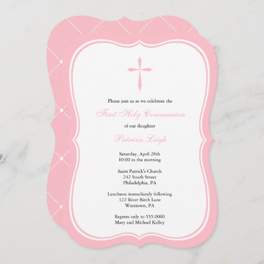 Modernes religiöses Kreuz, rosa Einladung (Vorne/Hinten)