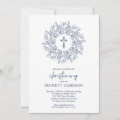 Modernes Religious Blue Cross Christening Einladung (Vorderseite)