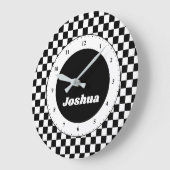 Modernes Rennen in Schwarzweiß-Schachbrett - Persö Große Wanduhr (Winkel)