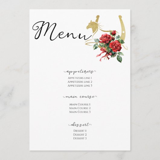 Modernes Rennpferd Derby & Drinks Party Reittiere Menükarte (Vorderseite)