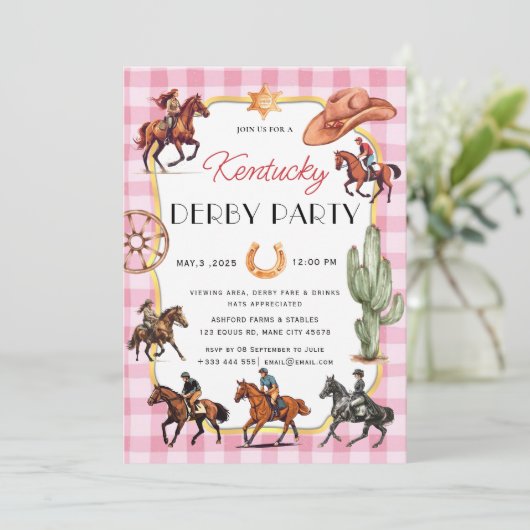 Modernes Rennpferd Derby Party Reitsport Einladung (Stehend Vorderseite)