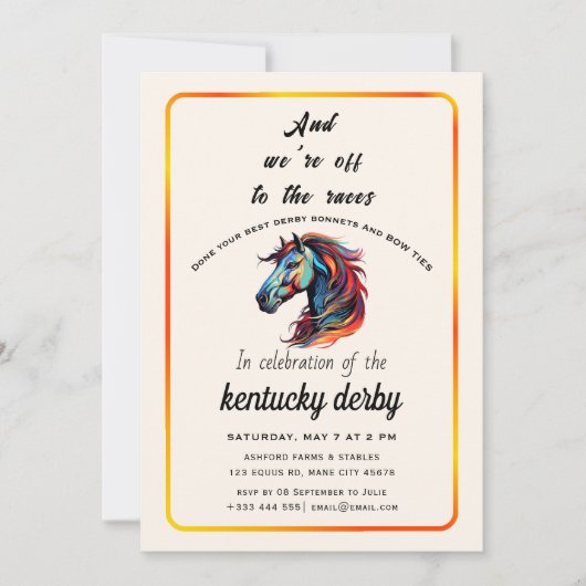 Modernes Rennpferd Derby Party Reitsport Einladung (Vorderseite)