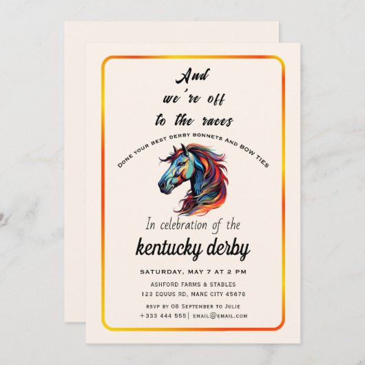 Modernes Rennpferd Derby Party Reitsport Einladung (Vorne/Hinten)