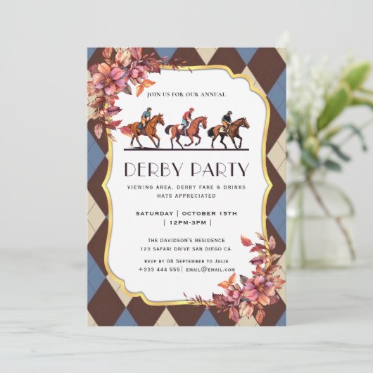 Modernes Rennpferd Derby Party Reitsport Einladung (Stehend Vorderseite)