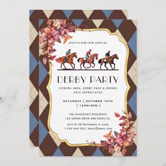 Modernes Rennpferd Derby Party Reitsport Einladung (Vorne/Hinten)