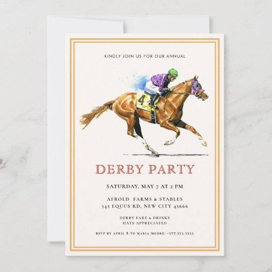 Modernes Rennpferd Derby Party Reitsport Einladung (Vorderseite)