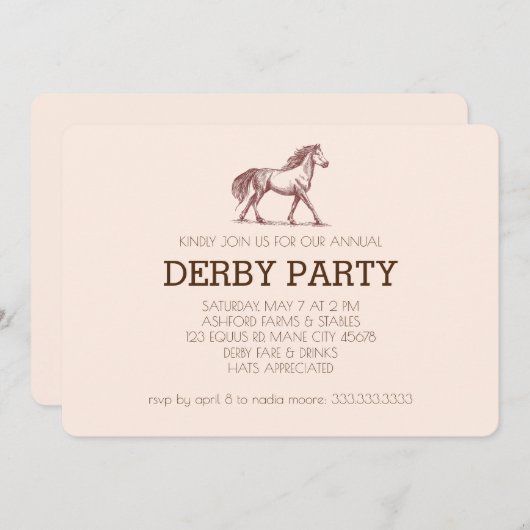 Modernes Rennpferd Derby Party Reitsport Einladung (Vorne/Hinten)