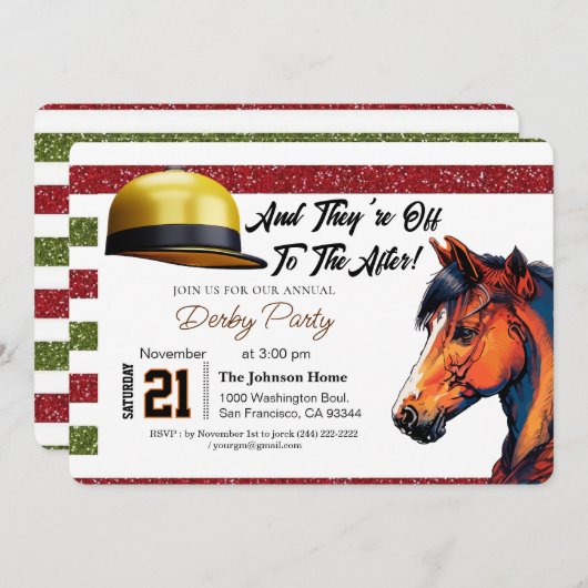 Modernes Rennpferd Derby Party Reitsport Einladung (Vorne/Hinten)