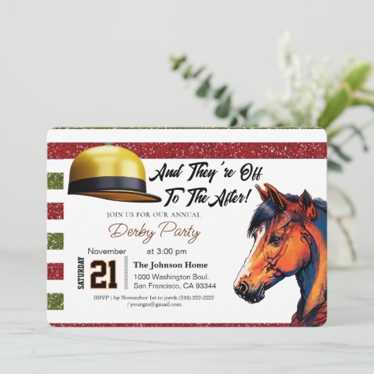 Modernes Rennpferd Derby Party Reitsport Einladung (Stehend Vorderseite)