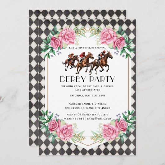 Modernes Rennpferd Derby Party Reitsport Einladung (Vorne/Hinten)