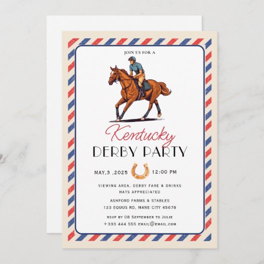 Modernes Rennpferd Derby Party Reitsport Einladung (Vorne/Hinten)