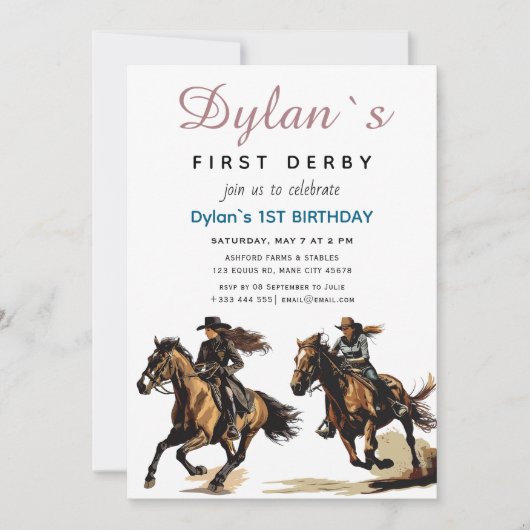 Modernes Rennpferd Derby Party Reitsport Einladung (Vorderseite)