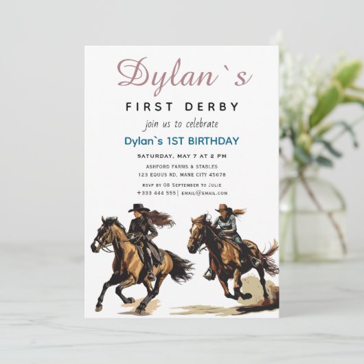 Modernes Rennpferd Derby Party Reitsport Einladung (Stehend Vorderseite)