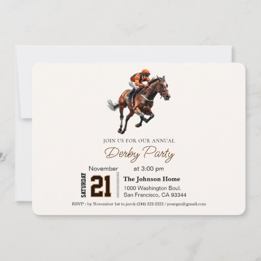 Modernes Rennpferd Derby Party Reitsport Einladung (Vorderseite)
